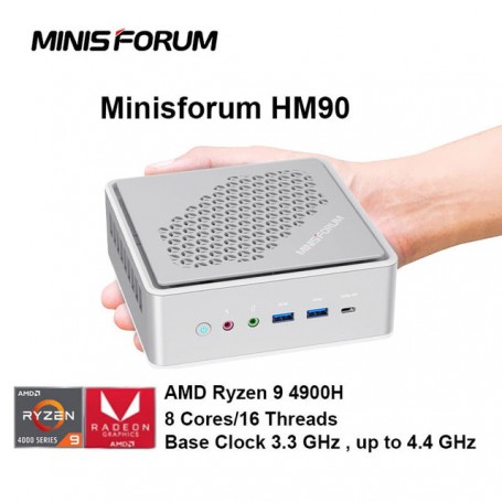 Minisforum Elitemini HM90 AMD Ryzen 9 4900H 8Cores Gaming PC Desktop HDMI/DP/USB-C 4K@60Hz Output 2X HDD Slot DDR4 32GB/512GB