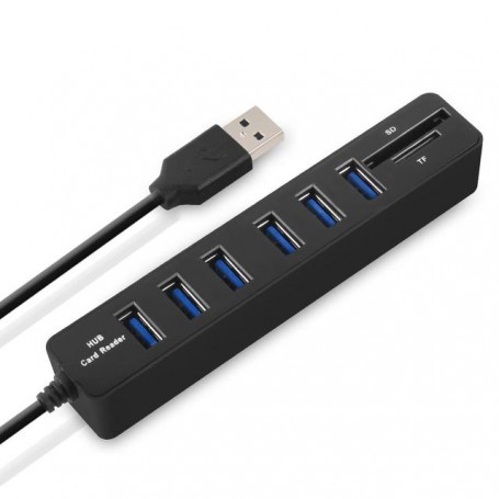 High Speed USB HUB 6 Port USB 2.0 + 2 Micro SD TF Card Reader Splitter Adapter Cable for Laptop Computer PC