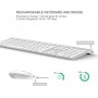 2.4G Rechargeable Wireless Keyboard And Mouse。Ergonomic Full-Size Design。Russian/English/German/French。Laptop/PC/ Windows，Silver