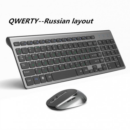 Wireless Keyboard And Mouse Russian Set， 2.4 GHz Stable Connection, Ergonomic Design With Full-Size Numeric Keys, Gray And Black