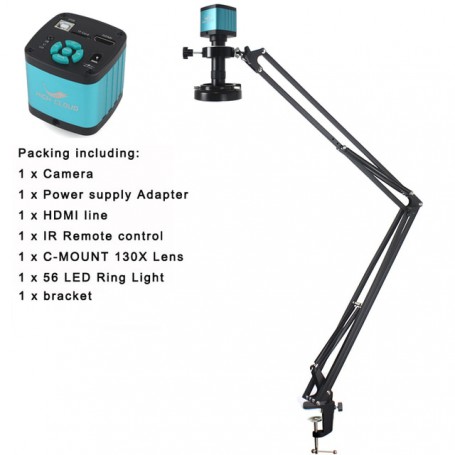 48MP 4K 1080P HDMI USB Industrial Video Digital Microscope Camera 130X Zoom C Mount Lens Cantilever stand For Repair Soldering