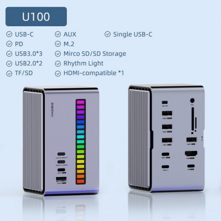USB C Docking Station with Dual HDMI-compatible M.2 SSD Enclosure Ethernet 100W PD USB Hub SD/TF for Laptop Macbook Pro