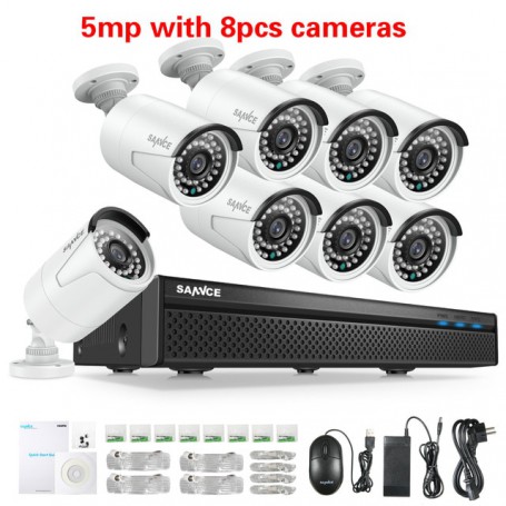 SANNCE 5MP POE Video Surveillance Cameras System 8CH H.264+ 5MP NVR Recorder 5MP Security Cameras Audio Recording POE IP Cameras