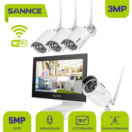 SANNCE 4CH 1080P Wireless Video Security System 10.1inch LCD Screen NVR With Speaker 4X Waterproof IP Camera Built in Microphone