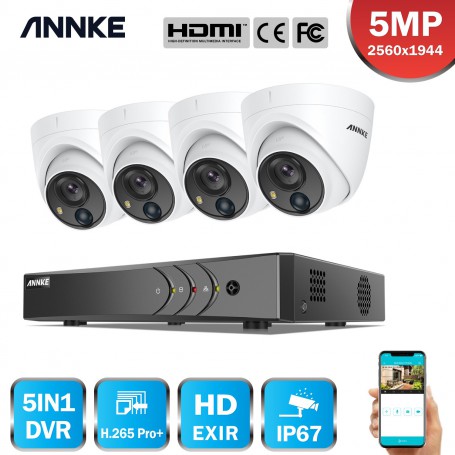ANNKE 5MP Lite HD Video Surveillance System 4CH 5IN1 H.265+ DVR With 4PCS 5MP Outdoor Weatherproof PIR Security Cameras CCTV Kit