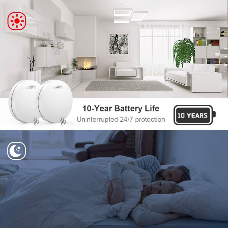 CPVAN Interconnected Smoke Detector Wireless 433MHz Interlink Fire Alarm with 10 Years Battery