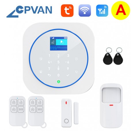 CPVAN Wifi GSM Home Alarm System Wireless Tuya Smart Security Alarms With PIR Motion Detector Door Sensor Alexa Compatible