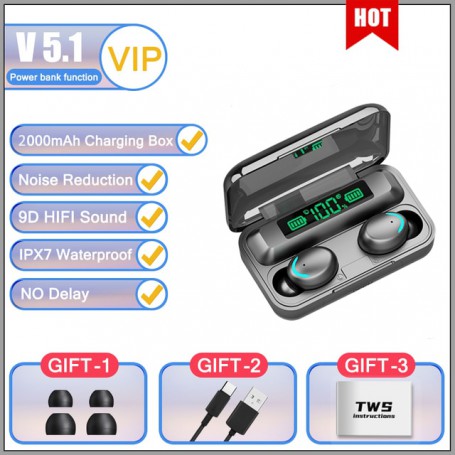 F9 TWS Bluetooth Earphones V5.1 Handfree Wireless Headphones Charging Box with Mic Gaming Headsets Stereo In-Ear Earbuds Sports