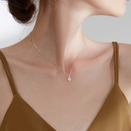 925 Sterling Silver Geometric Drop Necklace Clavicle Chain Women Fashion Jewelry Shine Zircon Pendant