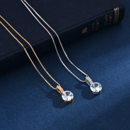 925 Sterling Silver Geometric Drop Necklace Clavicle Chain Women Fashion Jewelry Shine Zircon Pendant