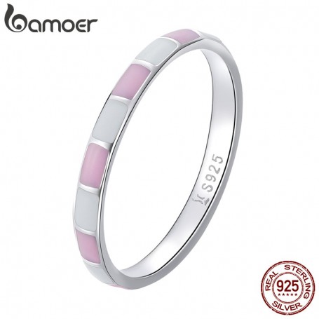925 Sterling Silver Simple Check Ring Size 6 7 8 for Women Light Pink & White Color Ring Fine Jewelry Wedding Gift