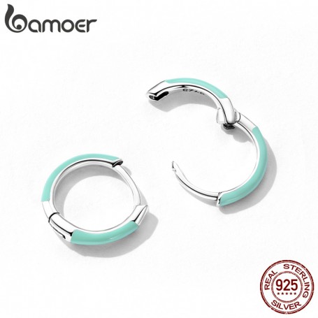 Bamoer 925 Sterling Silver Simple Bohemian Style Ear Buckles for Women Fine Jewelry Beach Party Hoop Earrings Summer Accessories