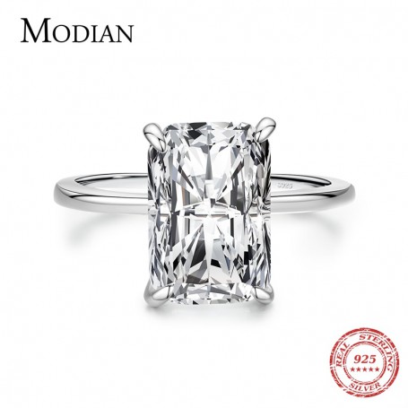 Classic Rectangular Cutting Clear CZ Ring Solid 925 Sterling Silver Luxury Finger Rings For Women Wedding Fine Jewelry