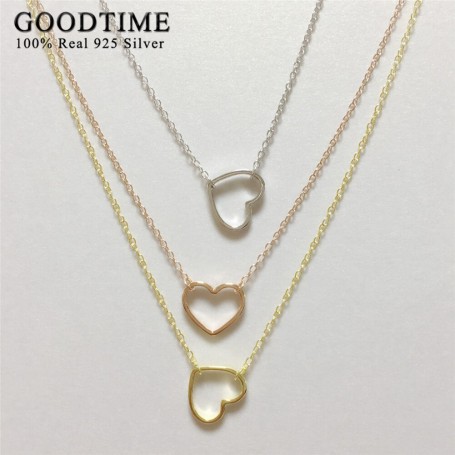 Fashion Real 925 Solid Sterling Silver Necklace Women Heart Jewelry 3 Colors Link Chain & Pendants Accessories Gift For Party