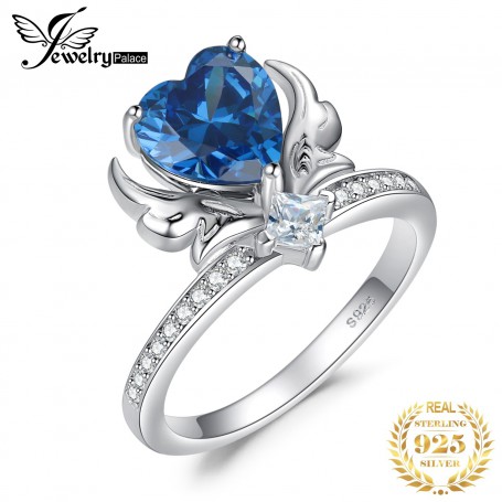 JewelryPalace New Arrival Angel Wing Love Heart 2.2ct Blue Gemstone 925 Sterling Silver Ring for Woman Fashion Fine Jewelry Gift