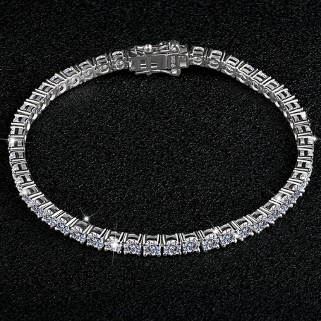 ATTAGEMS 4.0mm 5.0mm D Color Pass Diamond Tester GRC Round Cut White Gold Plated 925 Silver Moissanite Tennis Bracelet for Women
