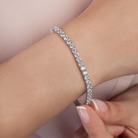 ATTAGEMS 4.0mm 5.0mm D Color Pass Diamond Tester GRC Round Cut White Gold Plated 925 Silver Moissanite Tennis Bracelet for Women