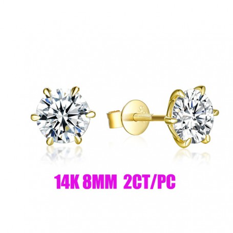 Kuololit 14K 10K Moissanite Yellow Gold Screw Back Stud Earrings for Women Brilliant D VVS Solitaire Korean 6Prong Earrings New