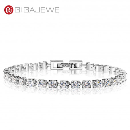 GIGAJEWE 3.0ct 3.0mmX30Pcs D Color  Round Cut White Gold Plated 925 Silver Moissanite Fashion Bracelet Woman Girlfriend Gift
