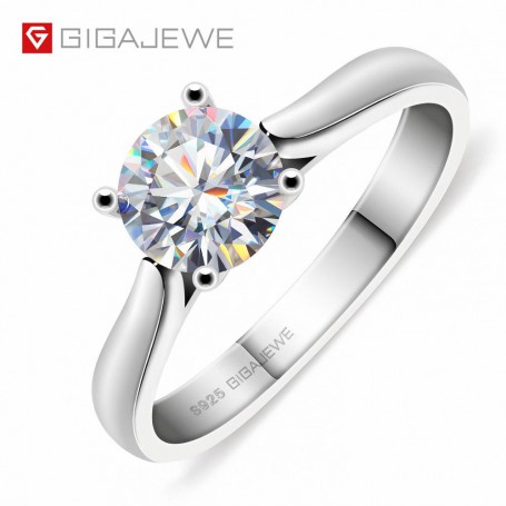 GIGAJEWE 1ct 6.5mm Round Cut EF VVS1 Moissanite 925 Silver Ring Diamond Test Passed Fashion Claw Setting Girl Women Gift