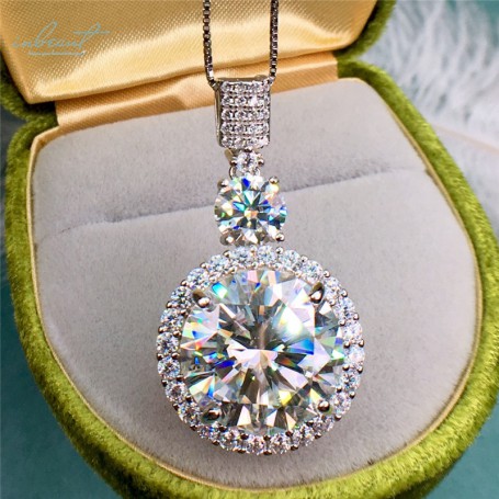 inbeaut Classic 925 Silver 10 ct Round Excellent Cut Pass Diamond Test  VVS1 D Color Moissanite Pendant Necklace Fine Jewelry