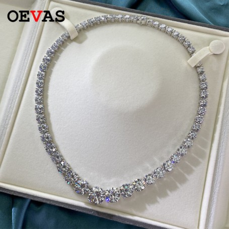 100% 925 Sterling Silver Sparkling Full High Carbon Diamond 18 Inch Bridal Necklace Wedding Engagement Party Fine Jewelry