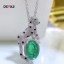 OEVAS 100% 925 Sterling Silver Sparkling Leopard 10*14mm Synthetic Emerald Pendant Necklaces For Women Party Fine Jewelry Gifts