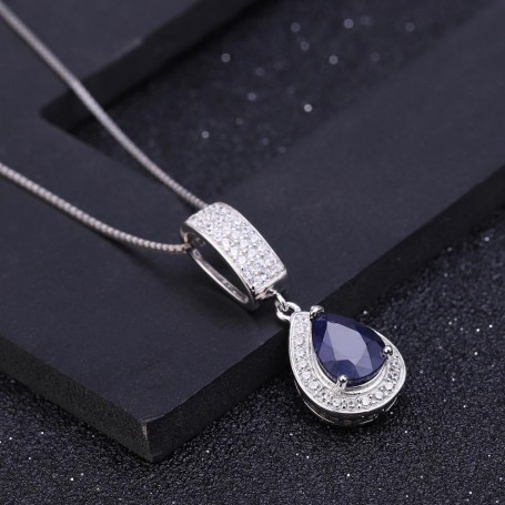Natural Blue Sapphire Gemstone Jewelry Set 925 Sterling Silver Pendant Earrings Ring