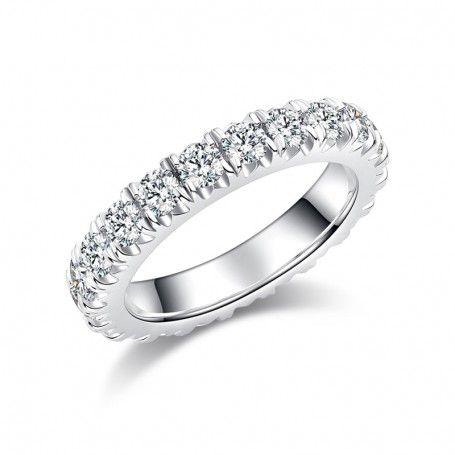 3.0 MM Round Colorless Moissanite Classic Eternity Wedding Band Scallop Pave Set Moissanite Eternity Ring