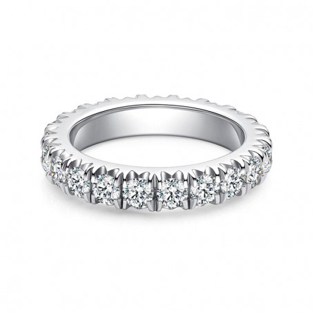 3.0 MM Round Colorless Moissanite Classic Eternity Wedding Band Scallop Pave Set Moissanite Eternity Ring