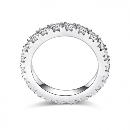 3.0 MM Round Colorless Moissanite Classic Eternity Wedding Band Scallop Pave Set Moissanite Eternity Ring