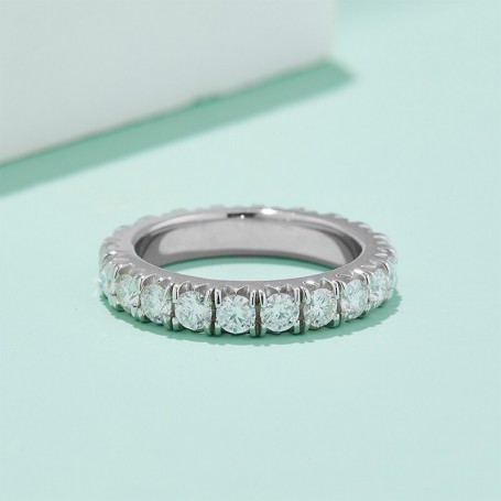 3.0 MM Round Colorless Moissanite Classic Eternity Wedding Band Scallop Pave Set Moissanite Eternity Ring