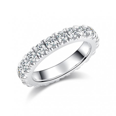 3.0 MM Round Colorless Moissanite Classic Eternity Wedding Band Scallop Pave Set Moissanite Eternity Ring