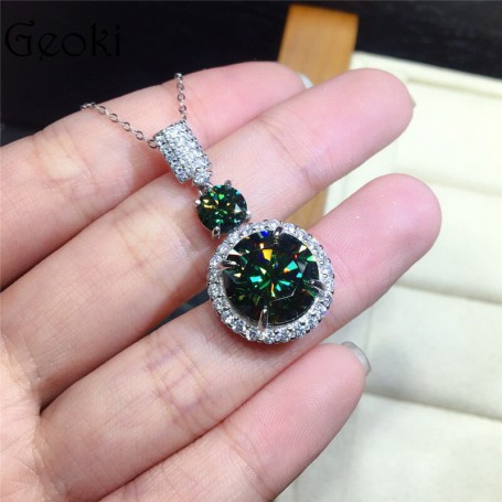 18K White Gold Plated Original Diamond Test Past Round Brilliant Cut Total 6 ct Dark Green Moissanite Gemstone Pendant Necklace