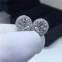 18K White Gold Plated Round Brilliant Cut Total 4 ct Gemstone Diamond Test Past D Color Moissanite Stud Earrings Wedding Jewelry