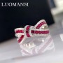 Luomansi Natural Ruby Bow Gemstone Ring S925 Sterling Silver Romantic Woman Anniversary Party High Jewelry