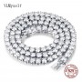 100% Guarantee Real 925 Sterling Silver 41/45/51/56/61CM Tennis Necklace 3/4mm Zircon Chain Unisex Choker Fine Jewelry