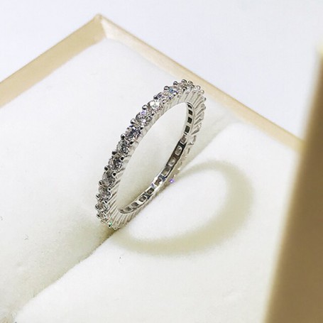 Real Silver Ring Pave Full 2 mm White/Sapphire/Blue/Topaz/Green/Ruby Zircon, Size 5-10 Cute 925 Fine Jewelry For Women