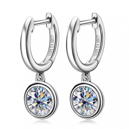 925 Silver 1 CT D VVS1 Round Diamond With GRA Moissanite Hoop Drop Earrings For Women Wedding Party Fine Jewelry