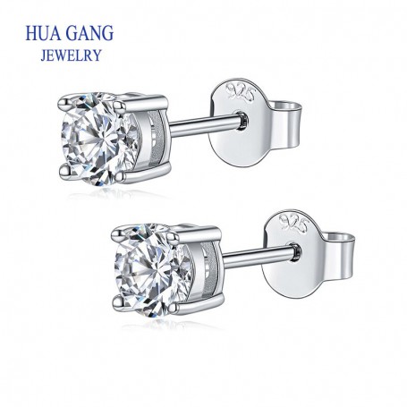 Plated 925 Sterling Silver Classic Four Claw Stud Earrings  made with VVS1 D Color Round 1CT Moissanite for Women for Men