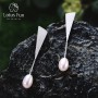 Lotus Fun Real 925 Sterling Silver Natural Pearl Earrings Handmade Fine Jewelry Triangle Water Drop Dangle Earrings for Women
