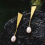 Lotus Fun Real 925 Sterling Silver Natural Pearl Earrings Handmade Fine Jewelry Triangle Water Drop Dangle Earrings for Women