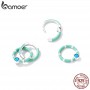Bamoer Fashion 925 Sterling Silver Turquoise Double Ring Hoop Earrings for Women Summer Beach Party Earrings Fine Jewelry Gift