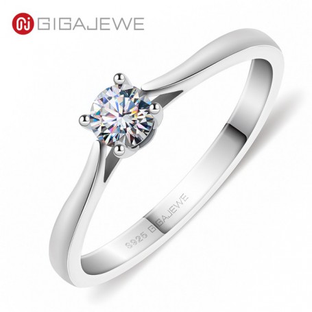 GIGAJEWE Moissanite 0.3ct 4mm Round Cut Blue/Pink/EF 925 Silver Ring Diamond Test Passed Fashion Claw Setting Woman Girl Gift