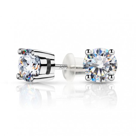 GIGAJEWE Real Gold 9K Moissanite Blue Earrings Rare Color 3.0mm 0.1ctX2pcs VVS1 Round Cut Circle Stud Jewelry Woman Girl Gift