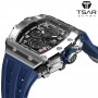 Mens Watch TSAR BOMBA Stainless Steel Wristwatch Luxury Sport Chronograph Tonneau Design 50M Waterproof Relogio Masculino