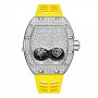 PINTIME 2022 Men Fashion Diamond Watch Bling-ed Iced Out Case Silicone Yellow Strap Luxury Quartz Wrist Watches For Mens Montre