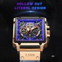 Watches Top Brand Luxury Hollow Square Sport Watch For Men Fashion Leather Strap Waterproof Quartz Wristwatch