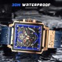 Watches Top Brand Luxury Hollow Square Sport Watch For Men Fashion Leather Strap Waterproof Quartz Wristwatch