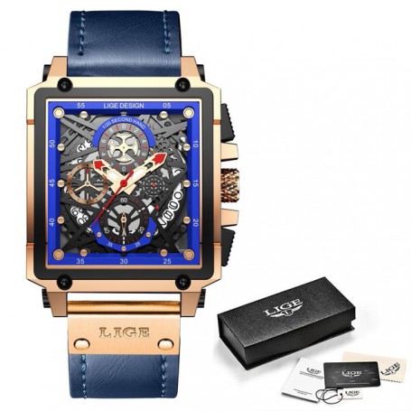 Watches Top Brand Luxury Hollow Square Sport Watch For Men Fashion Leather Strap Waterproof Quartz Wristwatch